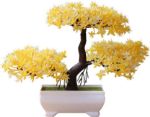 Picture of Artificial Bonsai Cedar – Yellow Welcoming Pine Emulated Bonsai Plant for Home Decor, Tabletop Ornament & Indoor Decorative Pot Plant