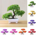 Picture of Artificial Bonsai Cedar – Yellow Welcoming Pine Emulated Bonsai Plant for Home Decor, Tabletop Ornament & Indoor Decorative Pot Plant