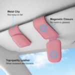 Picture of Magnetic Sunglasses Holder for Car Visor – Leather Eyeglasses Clip with Card Holder – Universal Fit for Car Interiors (Pink)