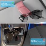 Picture of Magnetic Sunglasses Holder for Car Visor – Leather Eyeglasses Clip with Card Holder – Universal Fit for Car Interiors (Pink)