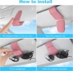 Picture of Magnetic Sunglasses Holder for Car Visor – Leather Eyeglasses Clip with Card Holder – Universal Fit for Car Interiors (Pink)