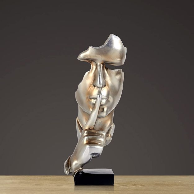 Picture of Handcrafted Silence Is Gold Thinker Statue – Modern Abstract Resin Figurine for Home & Office Decor