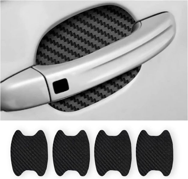 Picture of 4PCS Universal Carbon Fiber Door Handle Protective Film – Anti-Scratch Paint Protection Stickers for Car Handle Bowl, Black – Fits Most Vehicles