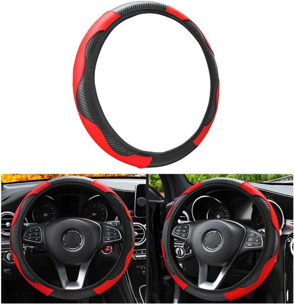 Picture of Universal Car Steering Wheel Cover – Anti-Slip Microfiber Leather with Red Stitching, Durable & Stretchable, Fits 37–38 cm Steering Wheels – Interior Car Accessories
