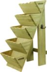 Picture of Woodside 5 Tier Wooden Garden Planter – Decorative Pine Flower & Herb Stand for Outdoor Plants with Tool Hooks and Drainage