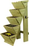 Picture of Woodside 5 Tier Wooden Garden Planter – Decorative Pine Flower & Herb Stand for Outdoor Plants with Tool Hooks and Drainage