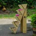 Picture of Woodside 5 Tier Wooden Garden Planter – Decorative Pine Flower & Herb Stand for Outdoor Plants with Tool Hooks and Drainage