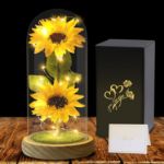 Picture of Mothers Day Flowers Gifts for Women – Sunflowers in Glass Dome, Eternal Flower Gift for Mom, Wife, Grandmother for Wedding, Birthday, Anniversary (Yellow)