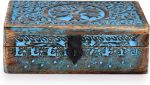 Picture of BHAVATU Handmade Mango Wood Blue Tree of Life Engraved Handcarved Jewelry Box for Women & Men | Home Decor Accent, Decorative Box