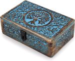 Picture of BHAVATU Handmade Mango Wood Blue Tree of Life Engraved Handcarved Jewelry Box for Women & Men | Home Decor Accent, Decorative Box