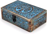 Picture of BHAVATU Handmade Mango Wood Blue Tree of Life Engraved Handcarved Jewelry Box for Women & Men | Home Decor Accent, Decorative Box