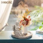 Picture of Hanobe Rustic Round Wooden Serving Tray – Whitewashed Farmhouse Decorative Butler Tray for Coffee Table, Kitchen, Ottoman, Candle Display & Home Decor
