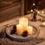 Picture of Hanobe Rustic Round Wooden Serving Tray – Whitewashed Farmhouse Decorative Butler Tray for Coffee Table, Kitchen, Ottoman, Candle Display & Home Decor