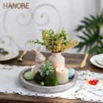Picture of Hanobe Rustic Round Wooden Serving Tray – Whitewashed Farmhouse Decorative Butler Tray for Coffee Table, Kitchen, Ottoman, Candle Display & Home Decor
