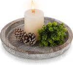 Picture of Hanobe Rustic Round Wooden Serving Tray – Whitewashed Farmhouse Decorative Butler Tray for Coffee Table, Kitchen, Ottoman, Candle Display & Home Decor
