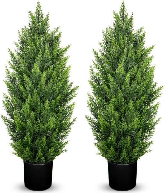 Picture of 2PCS 3FT Artificial Cypress Topiary Trees with Detachable Trunks – Decorative Faux Greenery for Indoor & Outdoor Use – Home, Patio, Garden, Entryway Décor (90CM)