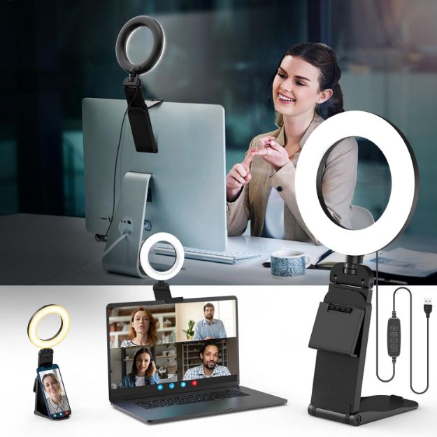 Picture of 5" LED Desk Ring Light with Stand for Laptop & Monitor – Zoom Video Conference Lighting with Phone Holder for Video Calls, Makeup, Webcam, Selfies