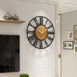 Picture of Modern Silent Large Wall Clock – 16” Rustic Battery Operated Wood Clock with Roman Numerals for Living Room, Kitchen, Bedroom, Office Decor (Black)