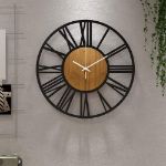 Picture of Modern Silent Large Wall Clock – 16” Rustic Battery Operated Wood Clock with Roman Numerals for Living Room, Kitchen, Bedroom, Office Decor (Black)
