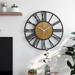 Picture of Modern Silent Large Wall Clock – 16” Rustic Battery Operated Wood Clock with Roman Numerals for Living Room, Kitchen, Bedroom, Office Decor (Black)