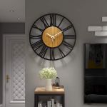 Picture of Modern Silent Large Wall Clock – 16” Rustic Battery Operated Wood Clock with Roman Numerals for Living Room, Kitchen, Bedroom, Office Decor (Black)
