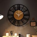 Picture of Modern Silent Large Wall Clock – 16” Rustic Battery Operated Wood Clock with Roman Numerals for Living Room, Kitchen, Bedroom, Office Decor (Black)