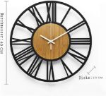 Picture of Modern Silent Large Wall Clock – 16” Rustic Battery Operated Wood Clock with Roman Numerals for Living Room, Kitchen, Bedroom, Office Decor (Black)