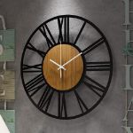 Picture of Modern Silent Large Wall Clock – 16” Rustic Battery Operated Wood Clock with Roman Numerals for Living Room, Kitchen, Bedroom, Office Decor (Black)