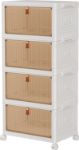 Picture of 4-Tier Stackable Plastic Storage Boxes with Lid and Wheels – 23L Folding Storage Bins with 1 Lid per Tier, Organizer Containers for Bedroom, Living Room, Study, Office