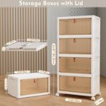 Picture of 4-Tier Stackable Plastic Storage Boxes with Lid and Wheels – 23L Folding Storage Bins with 1 Lid per Tier, Organizer Containers for Bedroom, Living Room, Study, Office