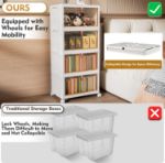 Picture of 4-Tier Stackable Plastic Storage Boxes with Lid and Wheels – 23L Folding Storage Bins with 1 Lid per Tier, Organizer Containers for Bedroom, Living Room, Study, Office