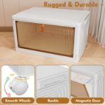 Picture of 4-Tier Stackable Plastic Storage Boxes with Lid and Wheels – 23L Folding Storage Bins with 1 Lid per Tier, Organizer Containers for Bedroom, Living Room, Study, Office