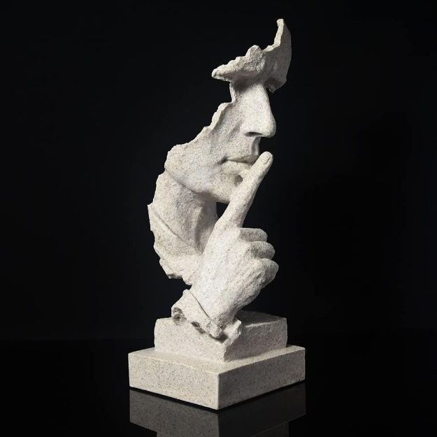 Picture of Ponder Statue - "Silence is Golden" Abstract Art Resin Sculpture | Modern Home Ornament for Office, Living Room & Study Decor (Sandstone)