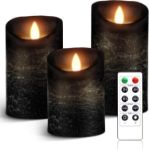 Picture of LED Flameless Candle Set – Battery Operated with 10-Key Remote Control & 24-Hour Timer, Real Wax Flickering Pillar Candles (Amber Yellow Light)