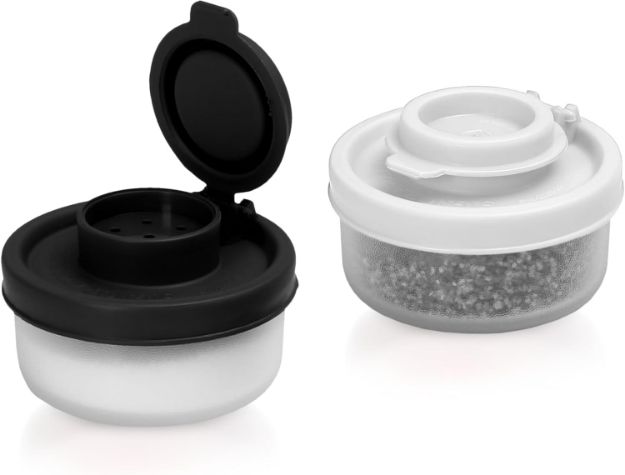 Picture of SIGNORAWARE Moisture-Proof Salt and Pepper Shakers – BPA-Free, Airtight Plastic Spice Dispenser Set of 2 for Camping, Travel, Picnic & Kitchen Use