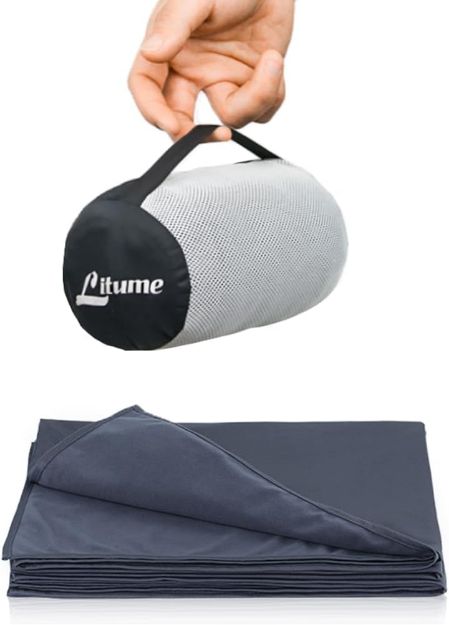 Picture of Compact Fleece Travel Blanket with Stuff Sack – 70x48 Inch Lightweight, Breathable, Moisture-Wicking Airplane Blanket for Travel, Car, Camping & Couch