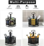 Picture of 360° Rotating Mesh Desk Organizer – 4-Compartment Metal Pen Holder for Office & Home Use