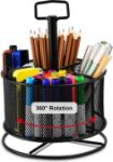 Picture of 360° Rotating Mesh Desk Organizer – 4-Compartment Metal Pen Holder for Office & Home Use