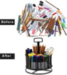 Picture of 360° Rotating Mesh Desk Organizer – 4-Compartment Metal Pen Holder for Office & Home Use