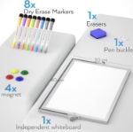 Picture of A3 Dry Erase Mini Whiteboard with Stand - Double-Sided Magnetic Portable Whiteboard for Kids, Students, Office (40x30cm, 8 Pens, Eraser, Magnets)