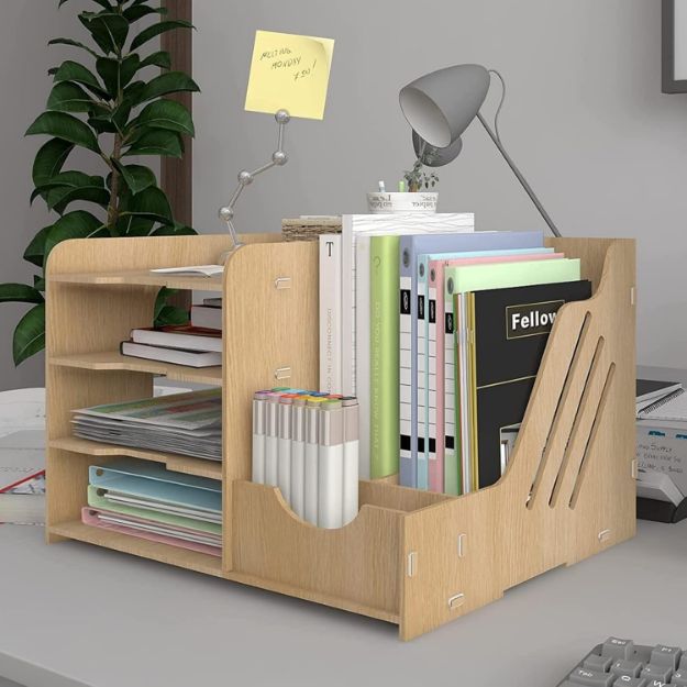 Picture of PUNCIA 4-Tier Wooden Desk Organizer – A4 Paper Sorter, Document & Mail Rack, Office Stationery Holder