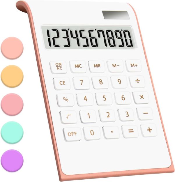 Picture of Rose Gold Calculator – Dual Power 10-Digit Solar Desktop Calculator for Office, School & Home | Pink Office Supplies with Large LCD Display