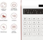 Picture of Rose Gold Calculator – Dual Power 10-Digit Solar Desktop Calculator for Office, School & Home | Pink Office Supplies with Large LCD Display